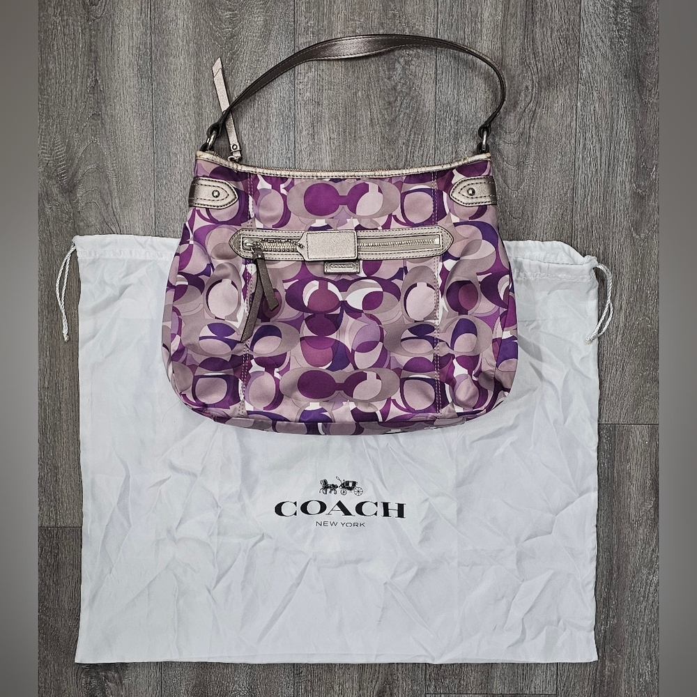 Signature Coach Purple Patterned Shoulder Bag